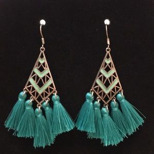 NEW! SASSY Turquoise Blue Tassel Pierced Earrings